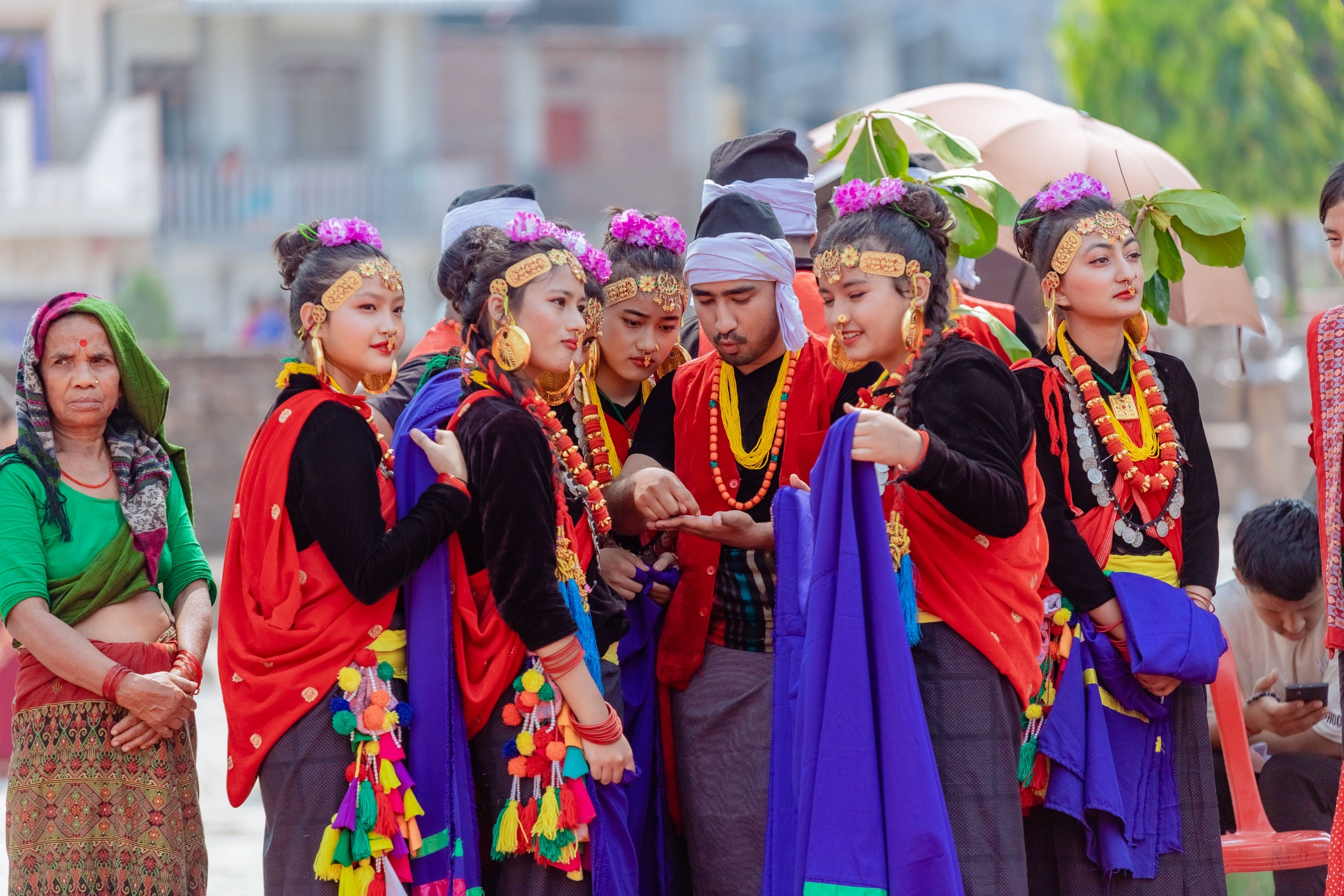 Group of women in traditional attire during a cultural event