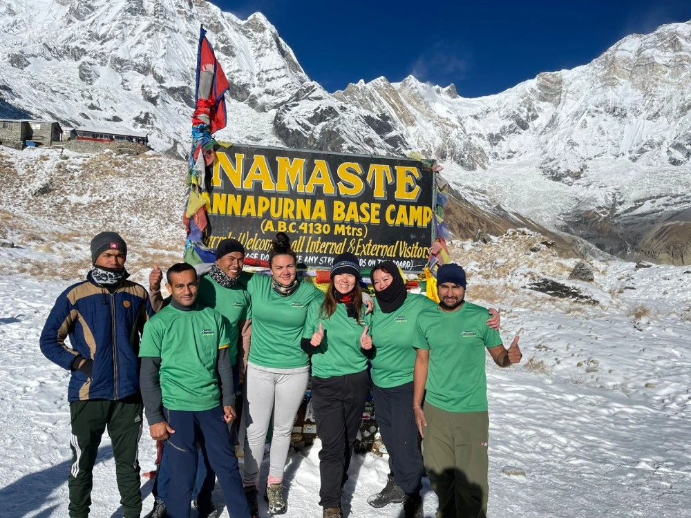 Our team reached Annapurna Base Camp with fellow trekkers
