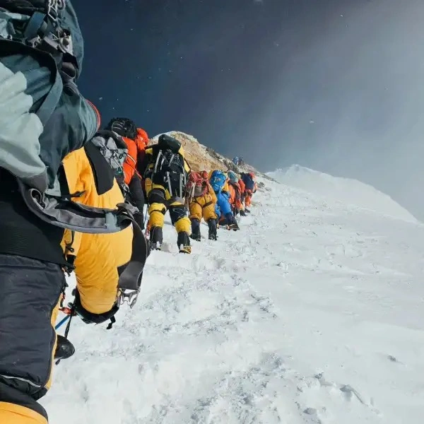 People in line near Everest’s summit.