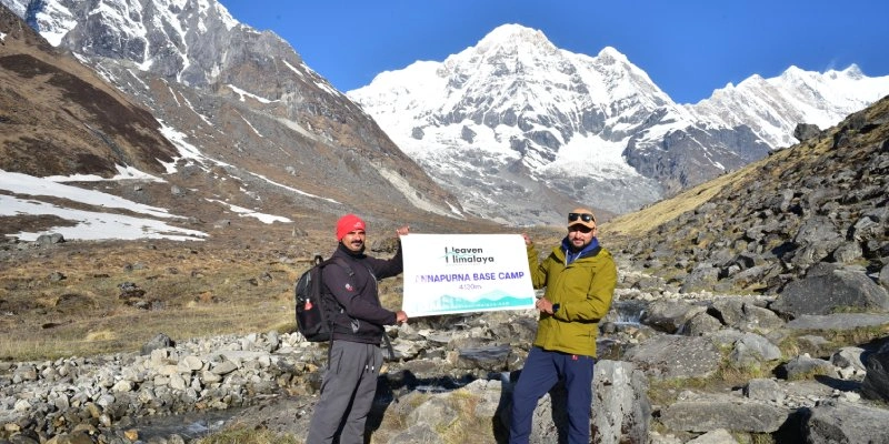 posing at Annapurna Base Camp