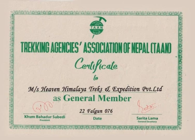 TAAN Certificate