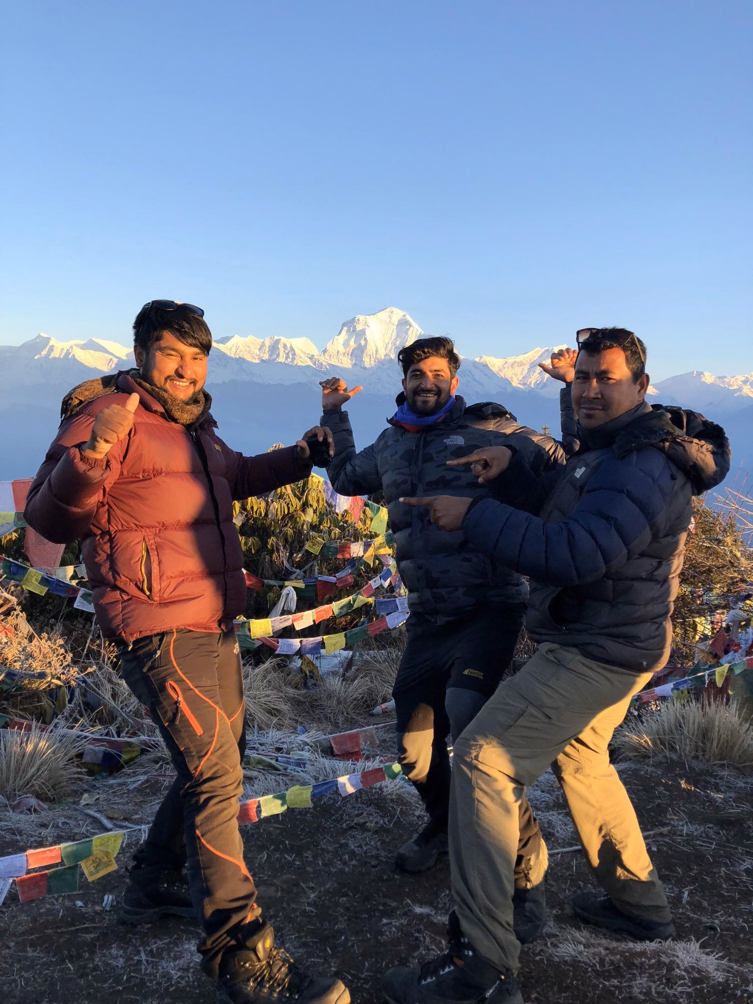 three trekkers in poonhill