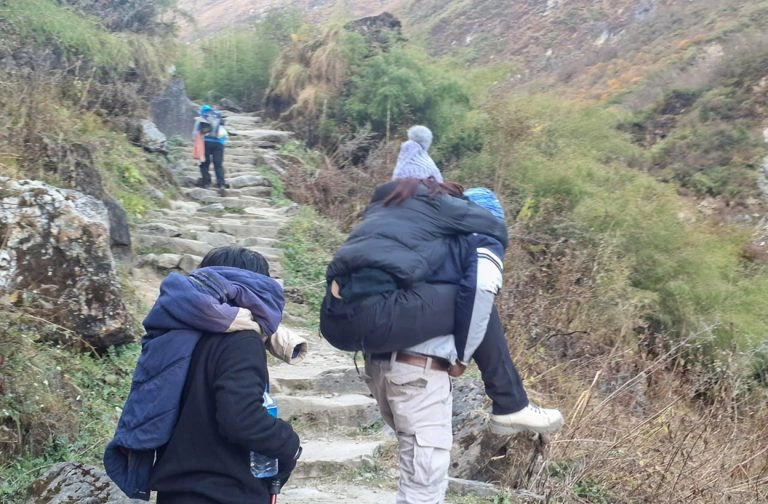 Trekker having Altitude sickenss on ABC trail