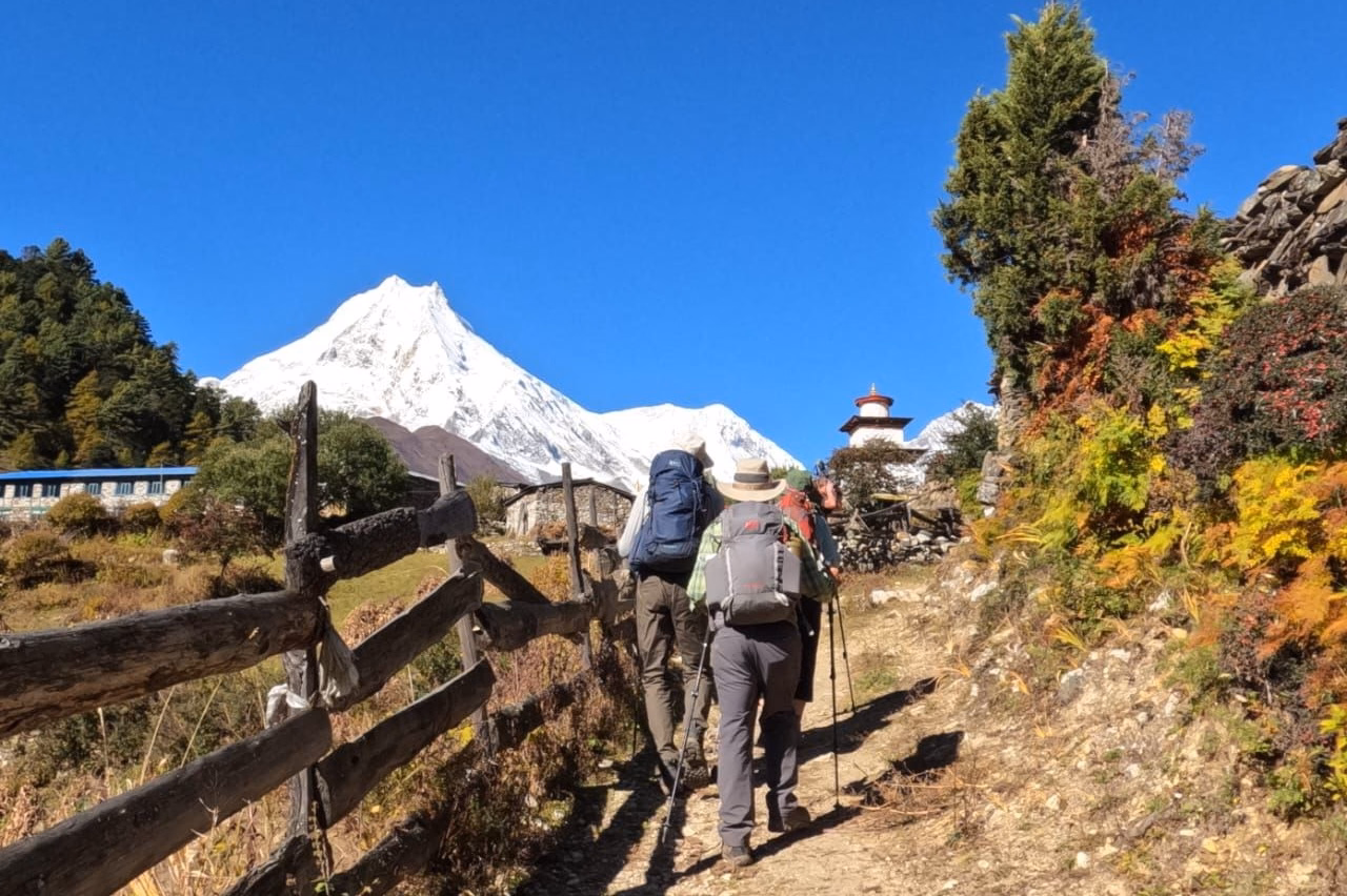 trekking along the Manaslu Trail